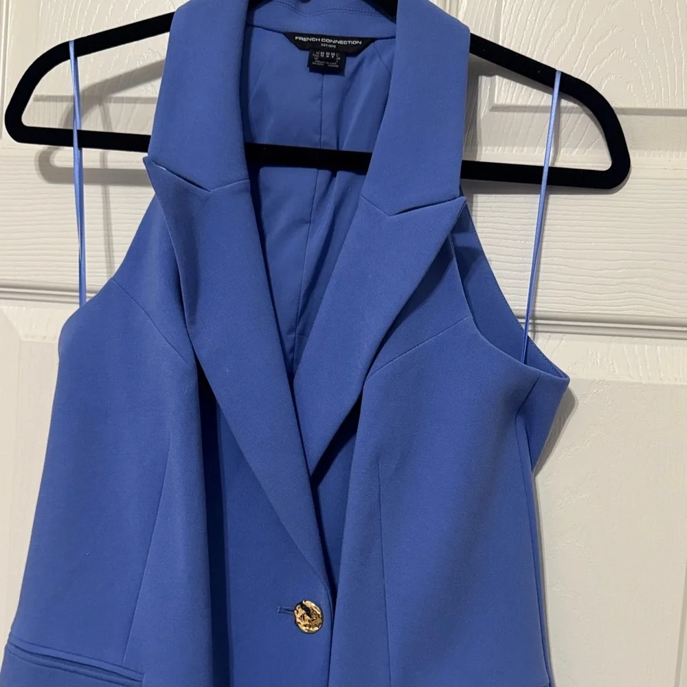 French Connection Whisper Sleeveless Blazer Minidress in Baja Blue - Picture 6 of 6